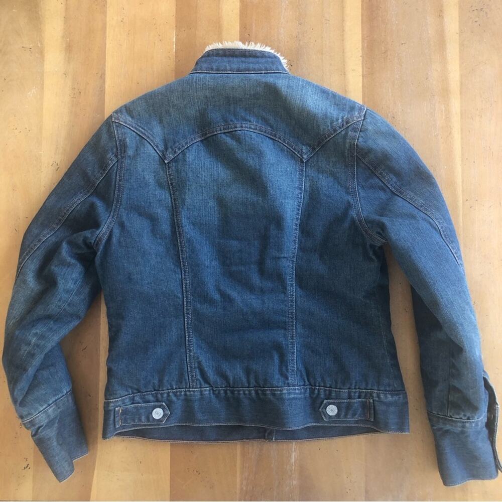 Vintage y2k 2000s Denim Jean Jacket Small Shearling Lined Faux Fur Hollister GAP - Picture 5 of 16